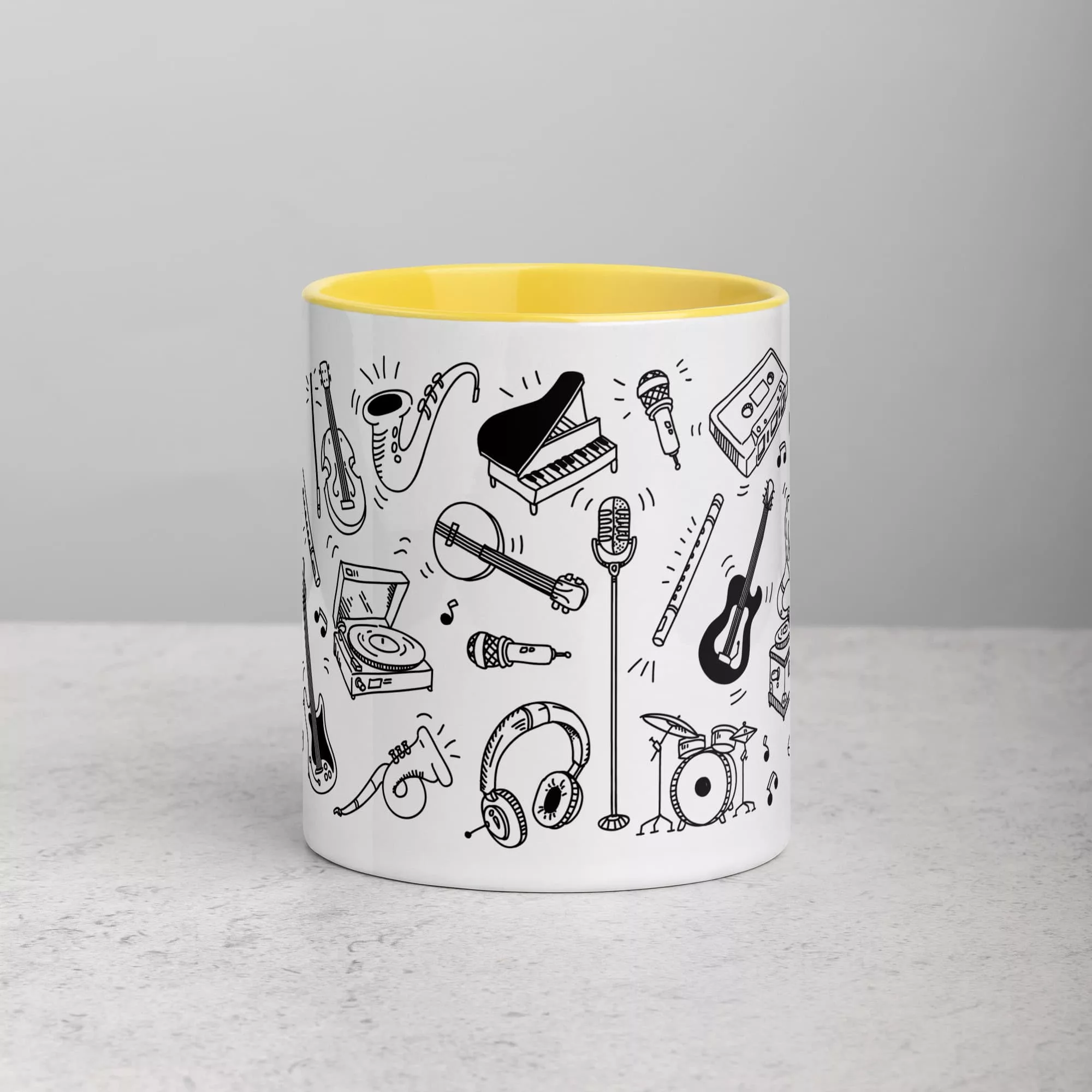 taza instrumentos musicales color interior amarillo 11oz front | Supertazas