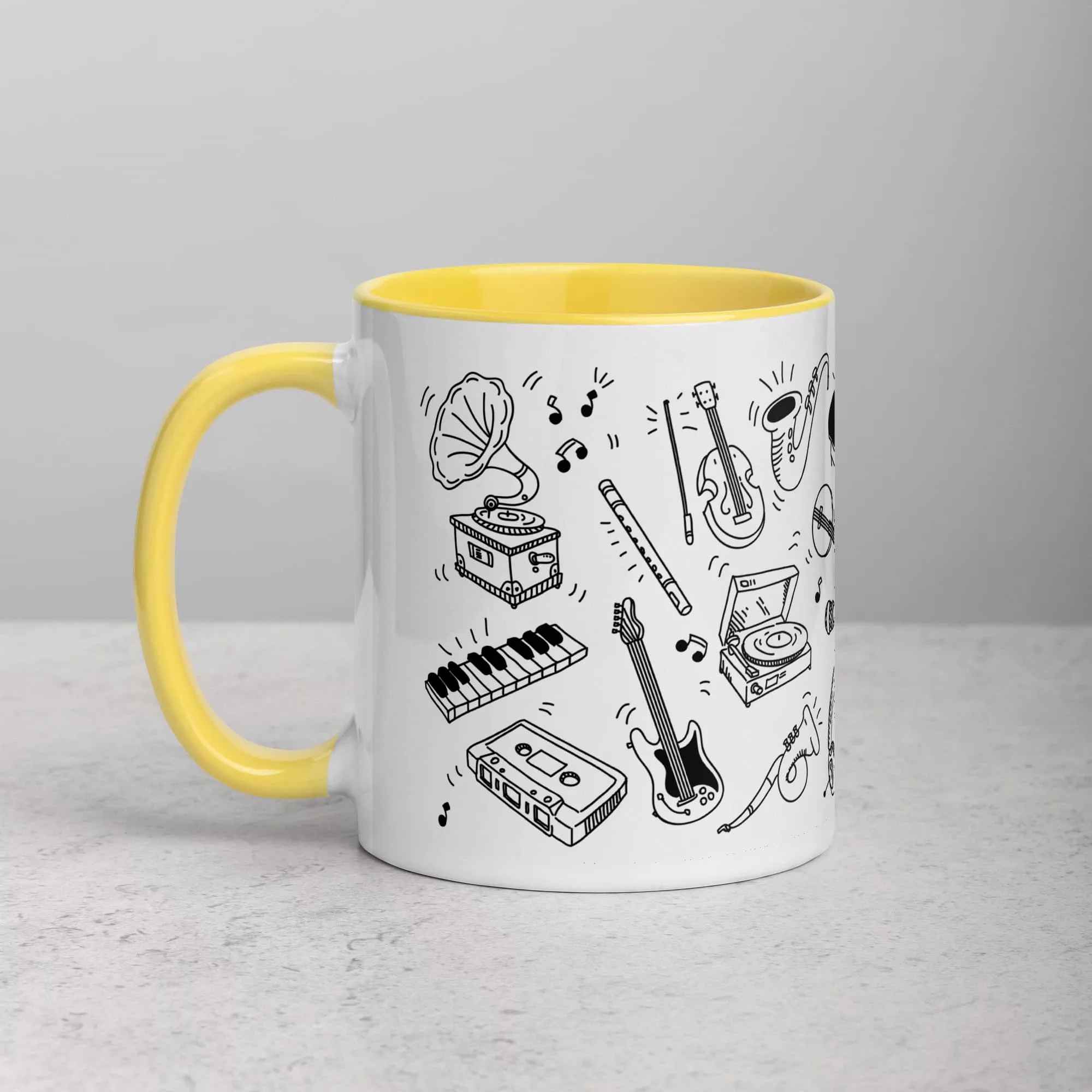 taza instrumentos musicales color interior amarillo 11oz left | Supertazas
