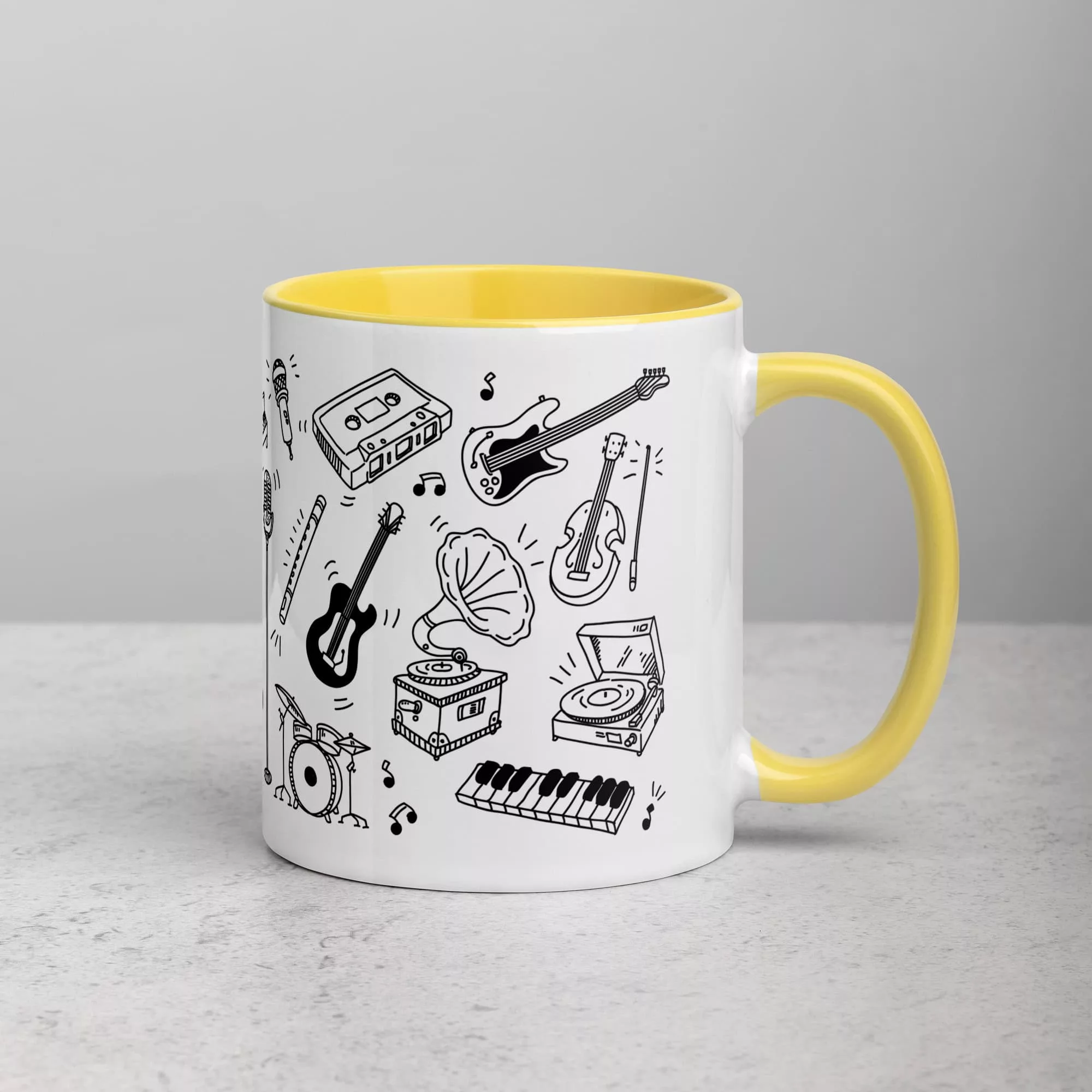 taza instrumentos musicales color interior amarillo 11oz right | Supertazas