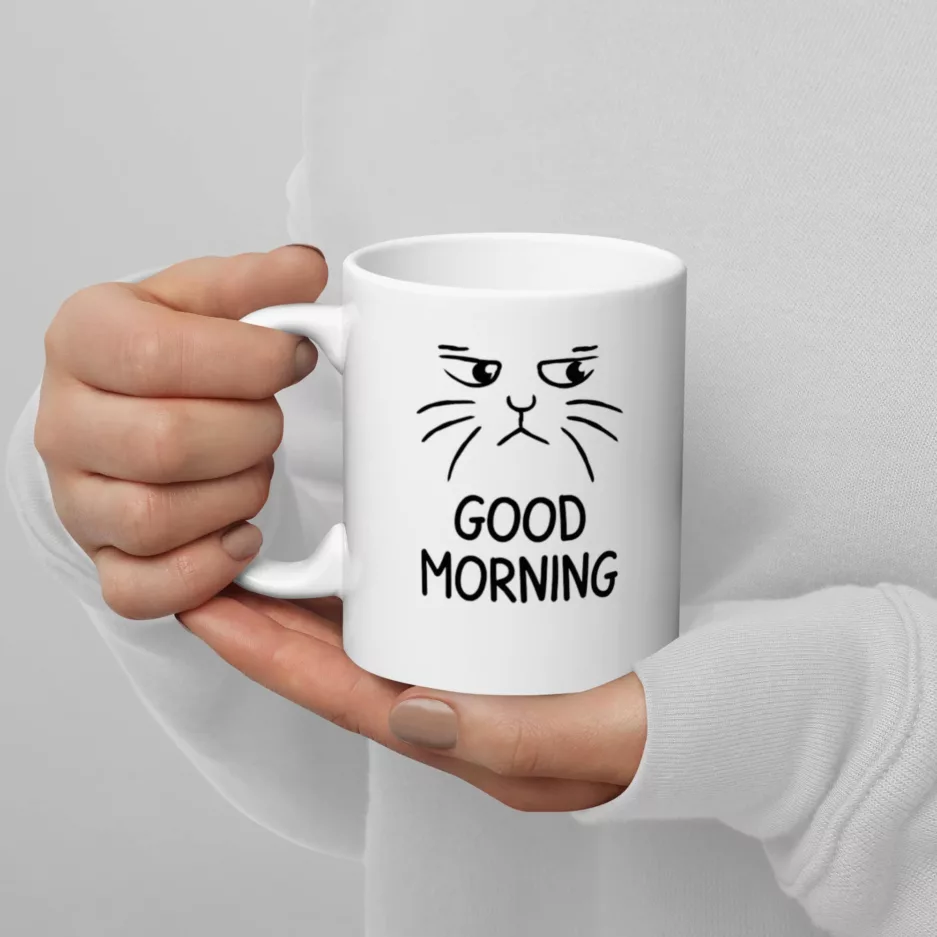 Taza Gato Good Moorning Blanca Brillante Blanco 11Oz Left - Supertazas taza gato good moorning blanca brillante blanco 11oz left | Supertazas