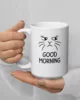 taza gato good moorning blanca brillante blanco 15oz left | Supertazas