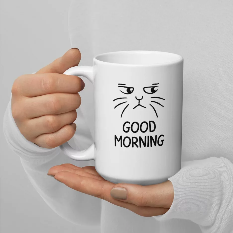 Taza Gato Good Moorning Blanca Brillante Blanco 15Oz Left - Supertazas taza gato good moorning blanca brillante blanco 15oz left | Supertazas