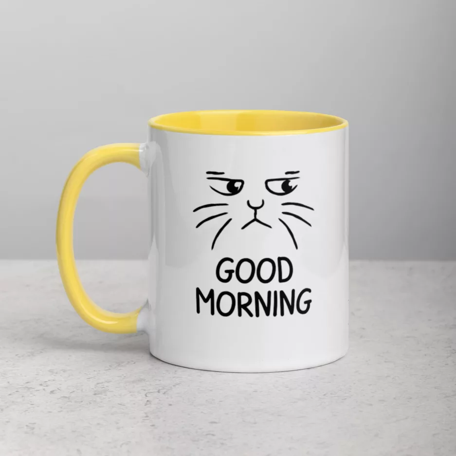 Taza Gato Good Moorning Color Interior Amarillo 11Oz Left - Supertazas taza gato good moorning color interior amarillo 11oz left | Supertazas