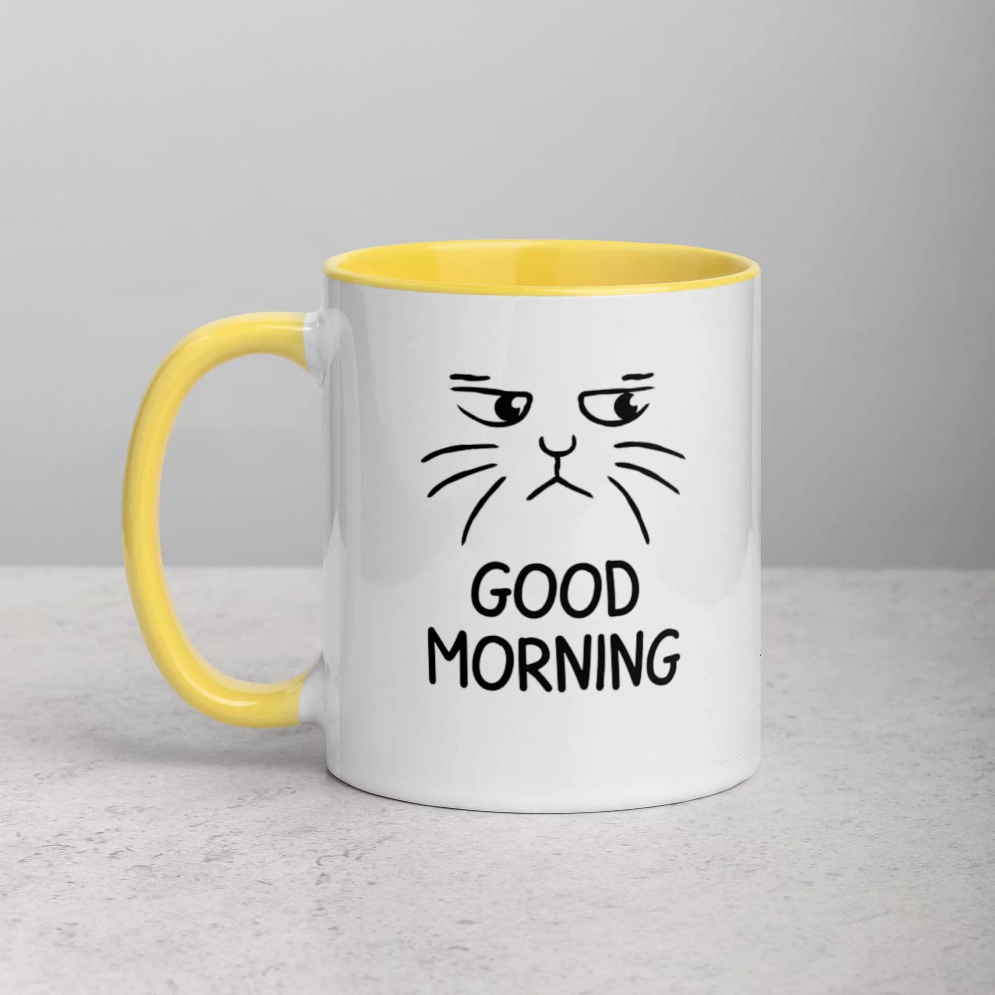 taza gato good moorning color interior amarillo 11oz left | Supertazas