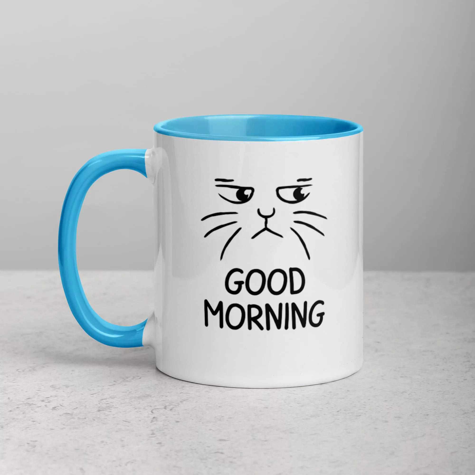 taza gato good moorning color interior azul 11oz left | Supertazas