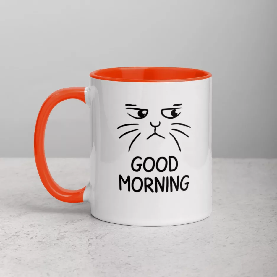 Taza Gato Good Moorning Color Interior Naranja 11Oz Left - Supertazas taza gato good moorning color interior naranja 11oz left | Supertazas