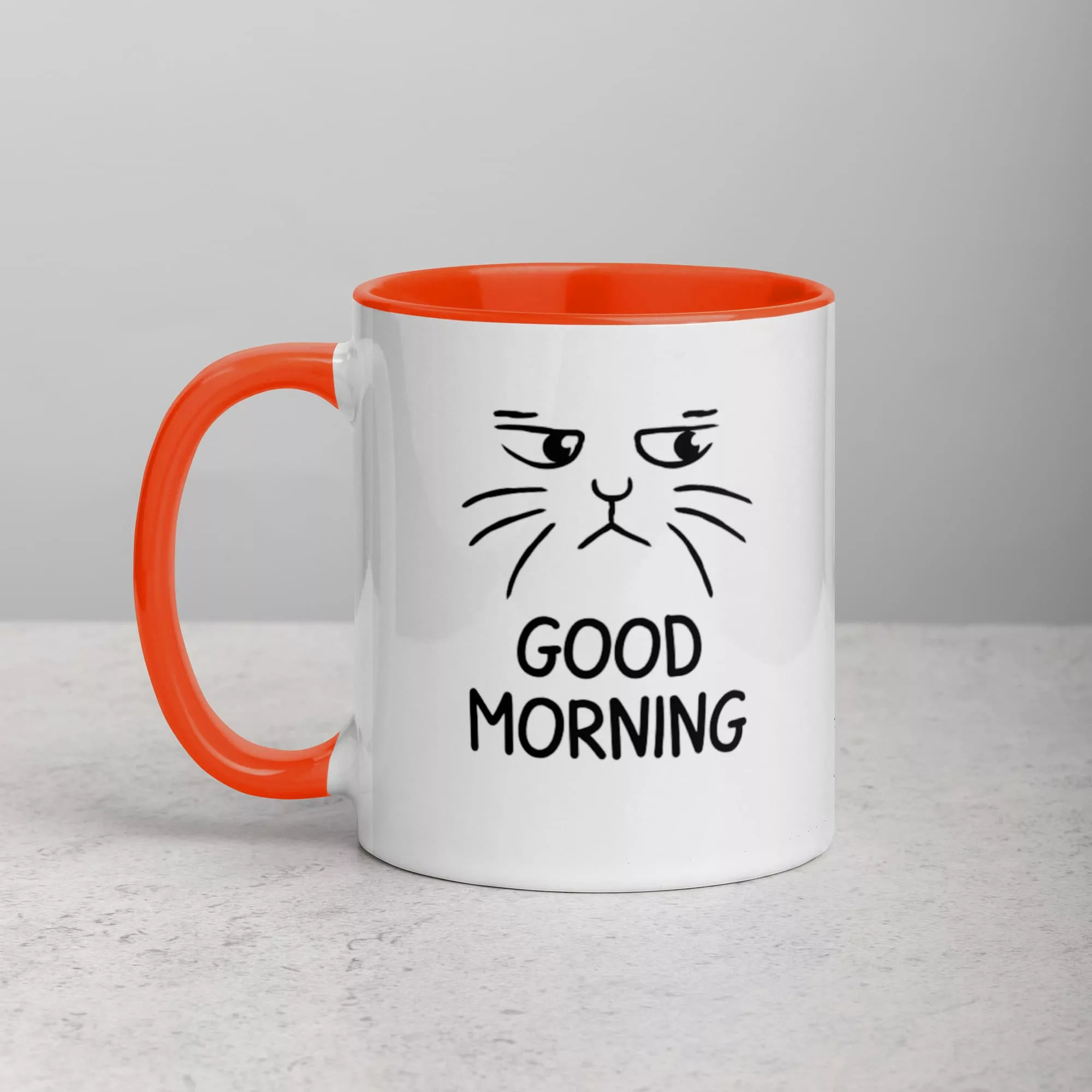 taza gato good moorning color interior naranja 11oz left | Supertazas