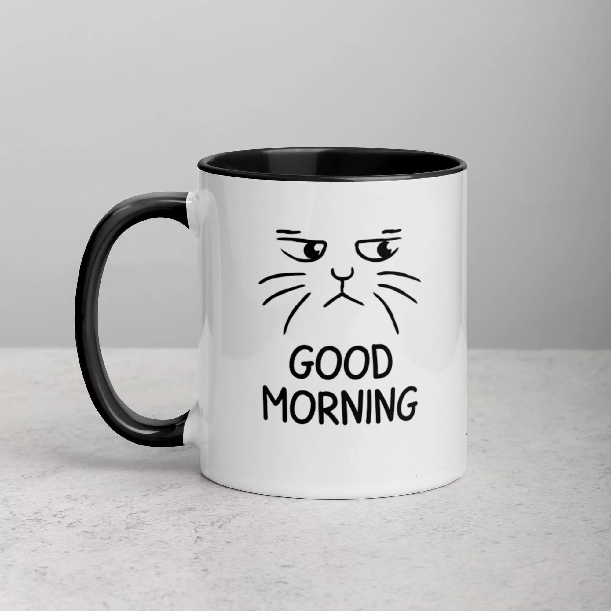 taza gato good moorning color interior negro 11oz left | Supertazas