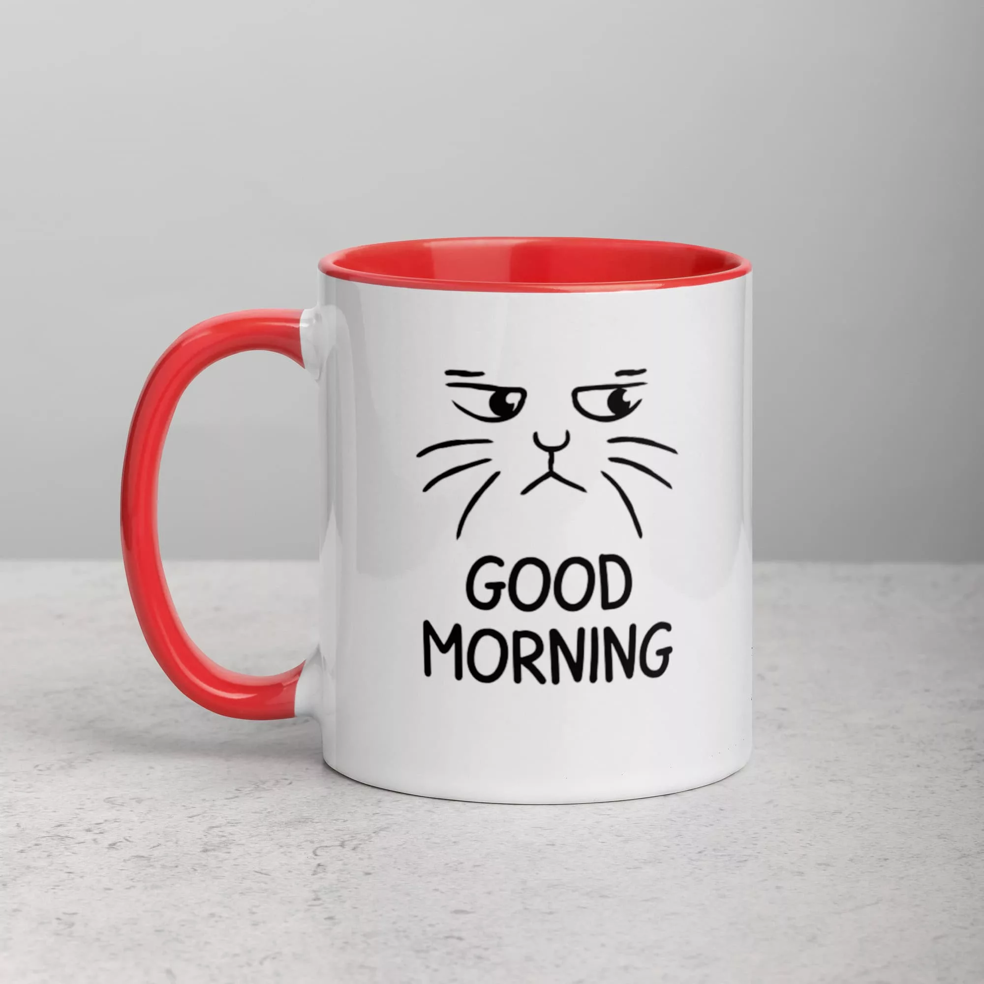 taza gato good moorning color interior rojo 11oz left | Supertazas