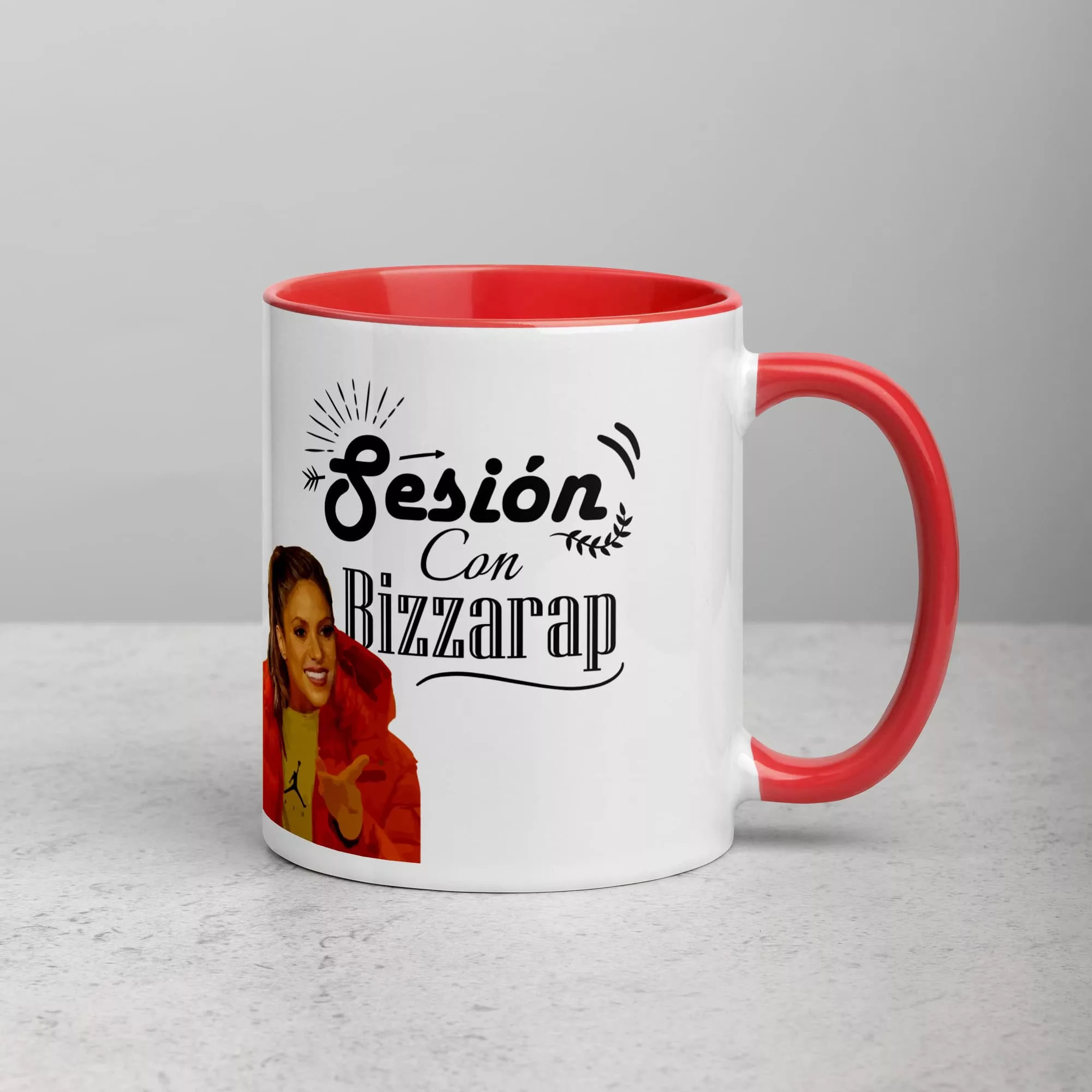 taza meme shakira sesion com bizarrap color interior rojo 11oz right | Supertazas
