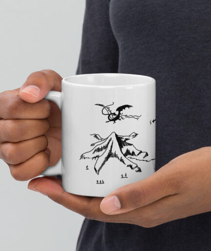 Taza de el señor de los anillos - mapa montaña solitaria 11oz Blanca