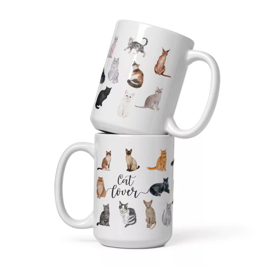 taza gatos cat lover blanca brillante blanco 15oz doble | Supertazas