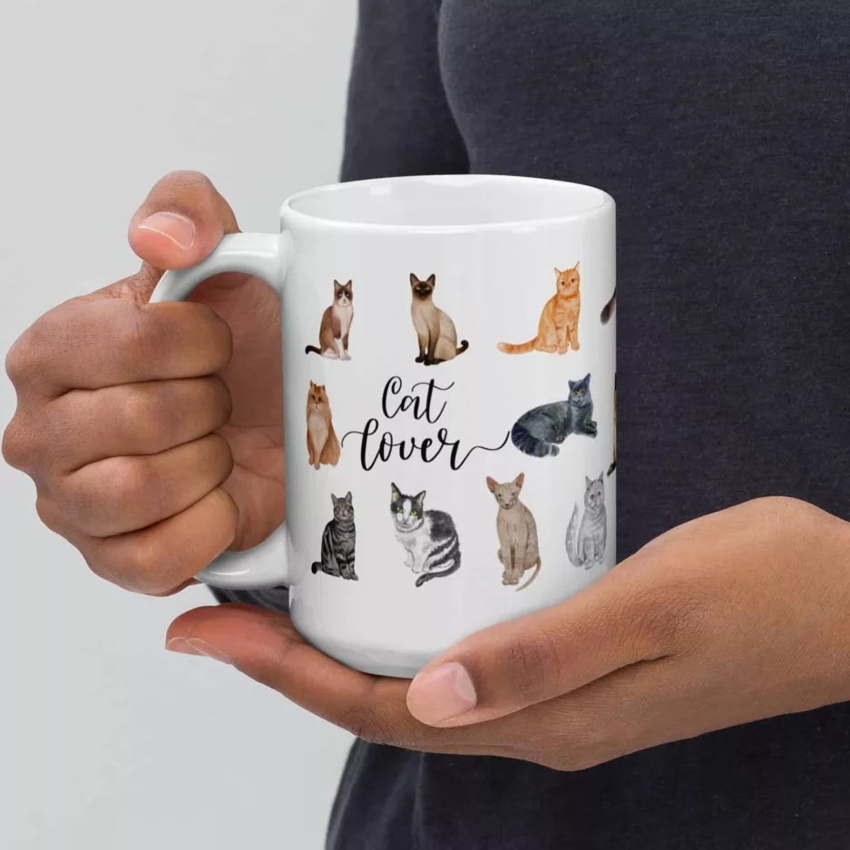taza gatos cat lover blanca brillante blanco 15oz left | Supertazas
