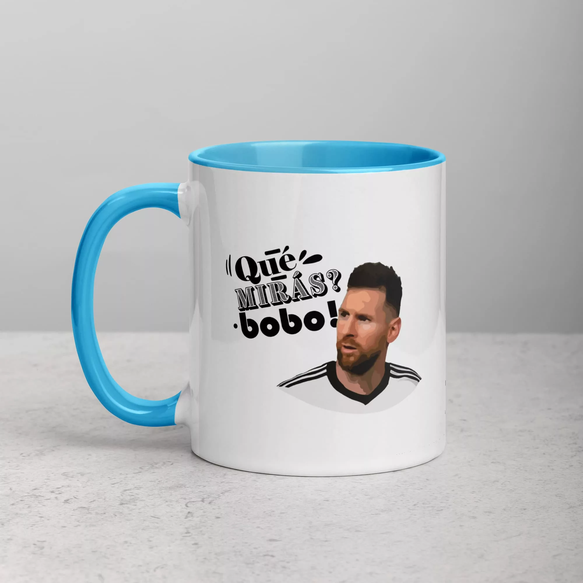 Taza Messi Que Miras Bobo Color Interior Azul 11Oz Left - Supertazas taza messi que miras bobo color interior azul 11oz left | Supertazas