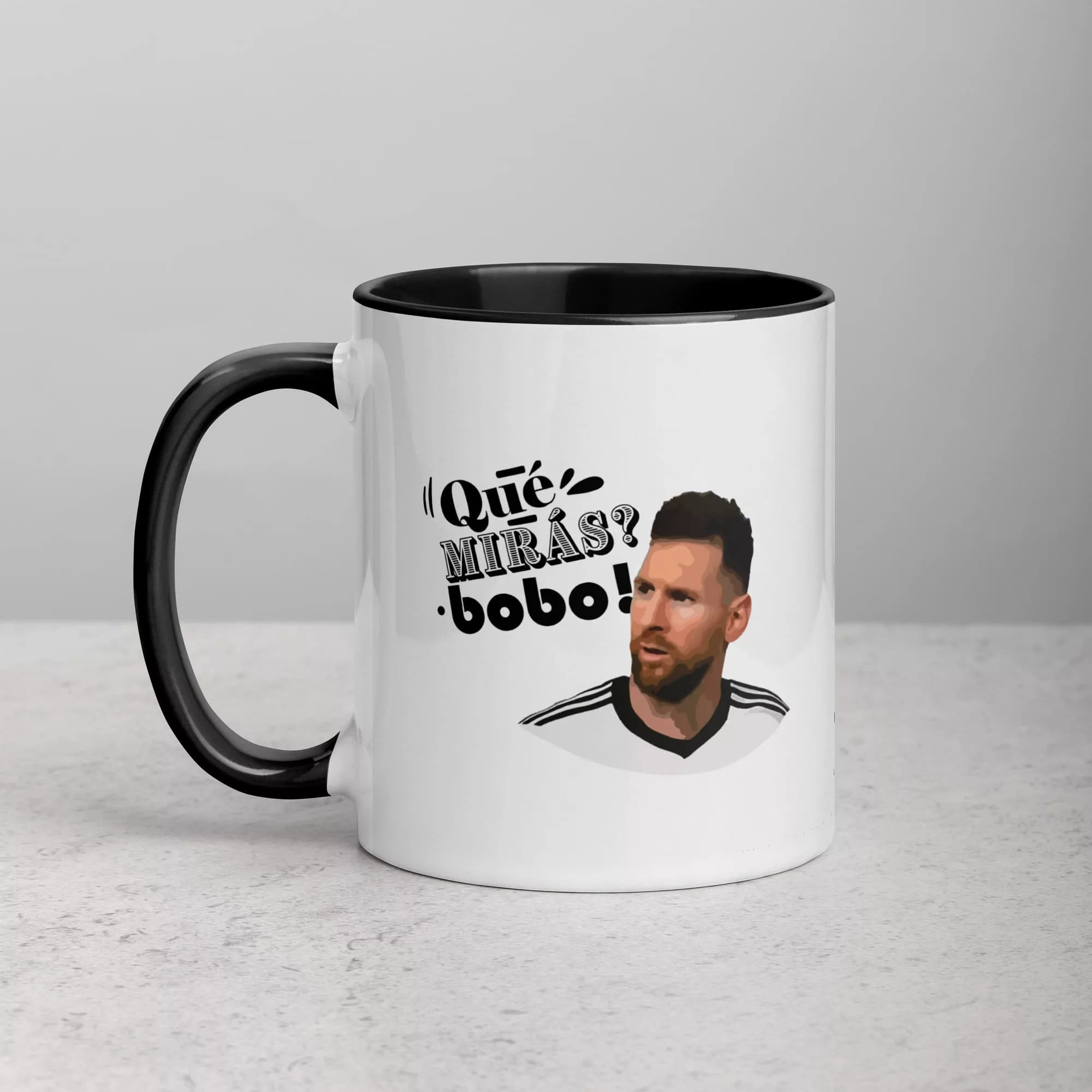 taza messi que miras bobo color interior negro 11oz left | Supertazas