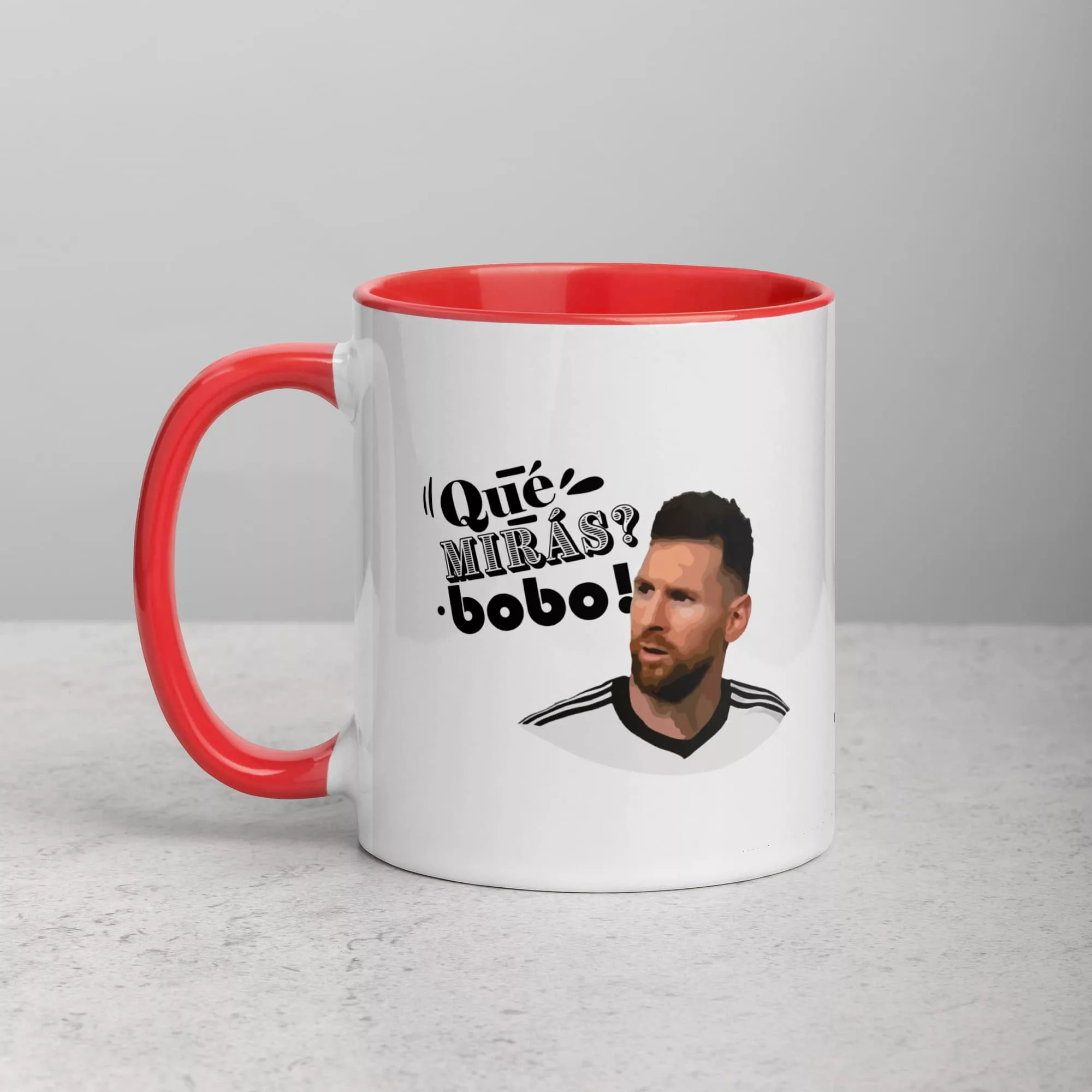 taza messi que miras bobo color interior rojo 11oz left | Supertazas