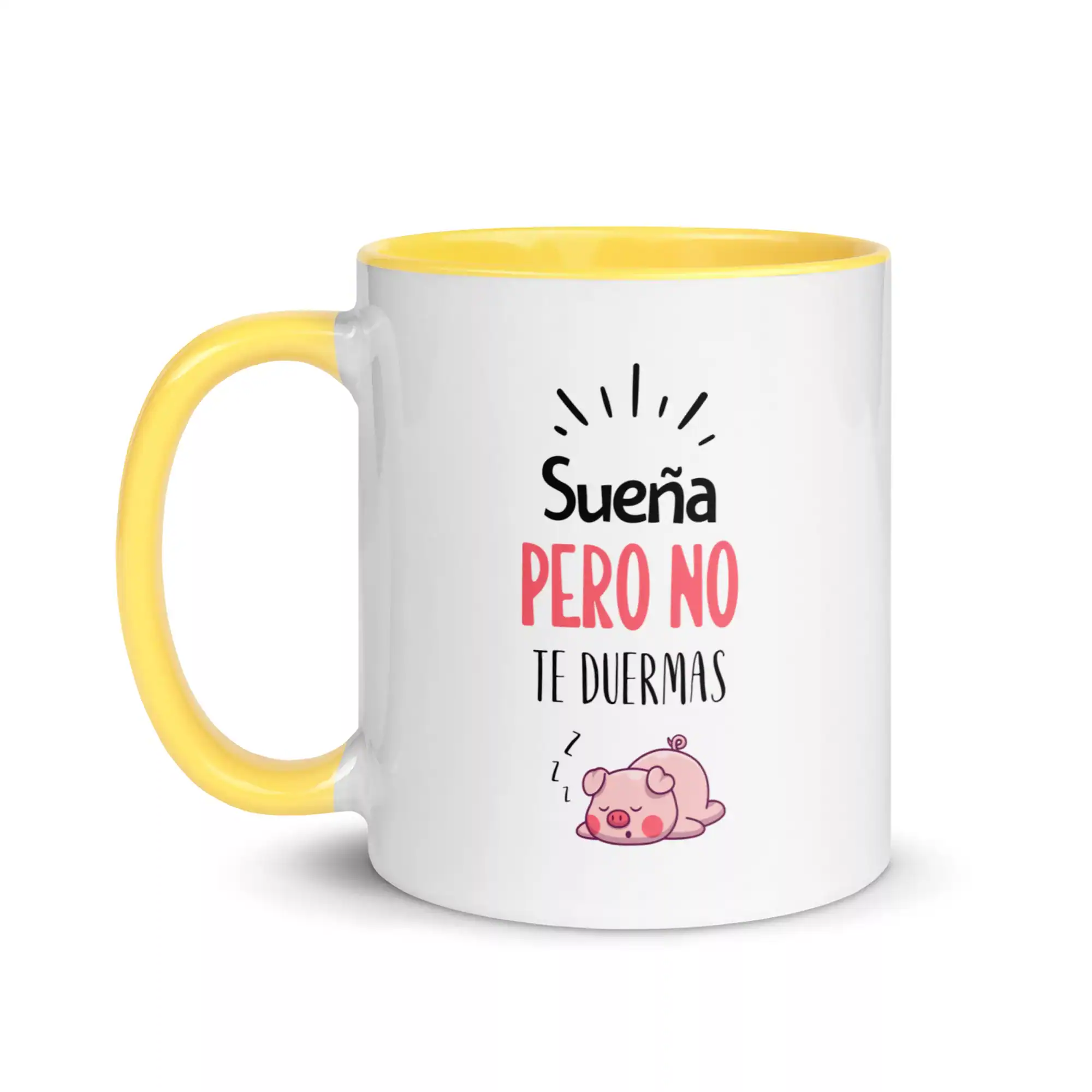 taza suena pero no te duermas color interior amarillo 11oz left | Supertazas