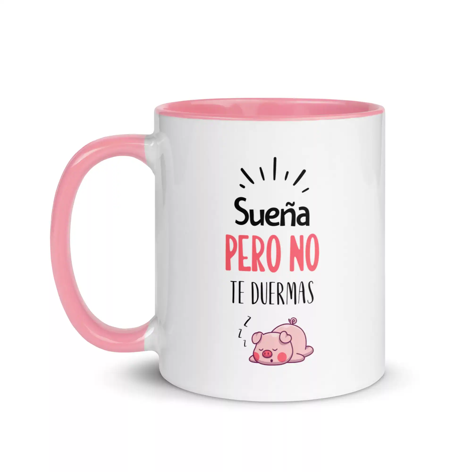 taza suena pero no te duermas color interior rosa 11oz left | Supertazas