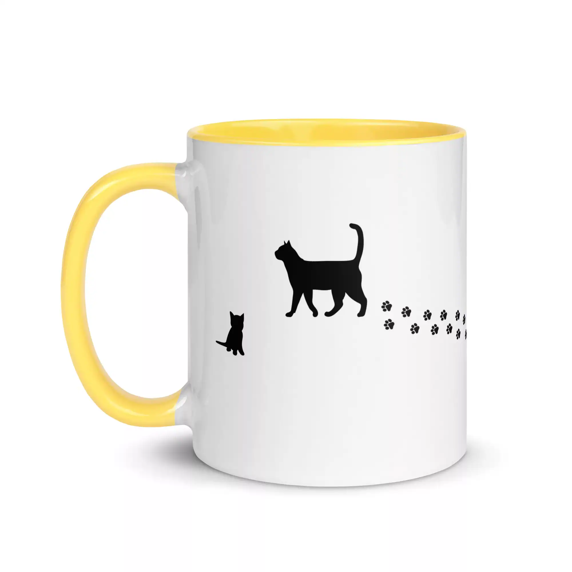 taza silueta de gatos color interior amarillo 11oz left | Supertazas
