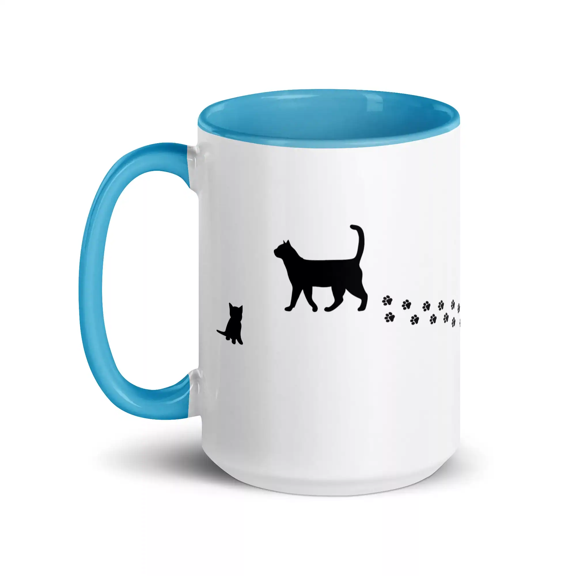 taza silueta de gatos color interior azul 15oz left | Supertazas