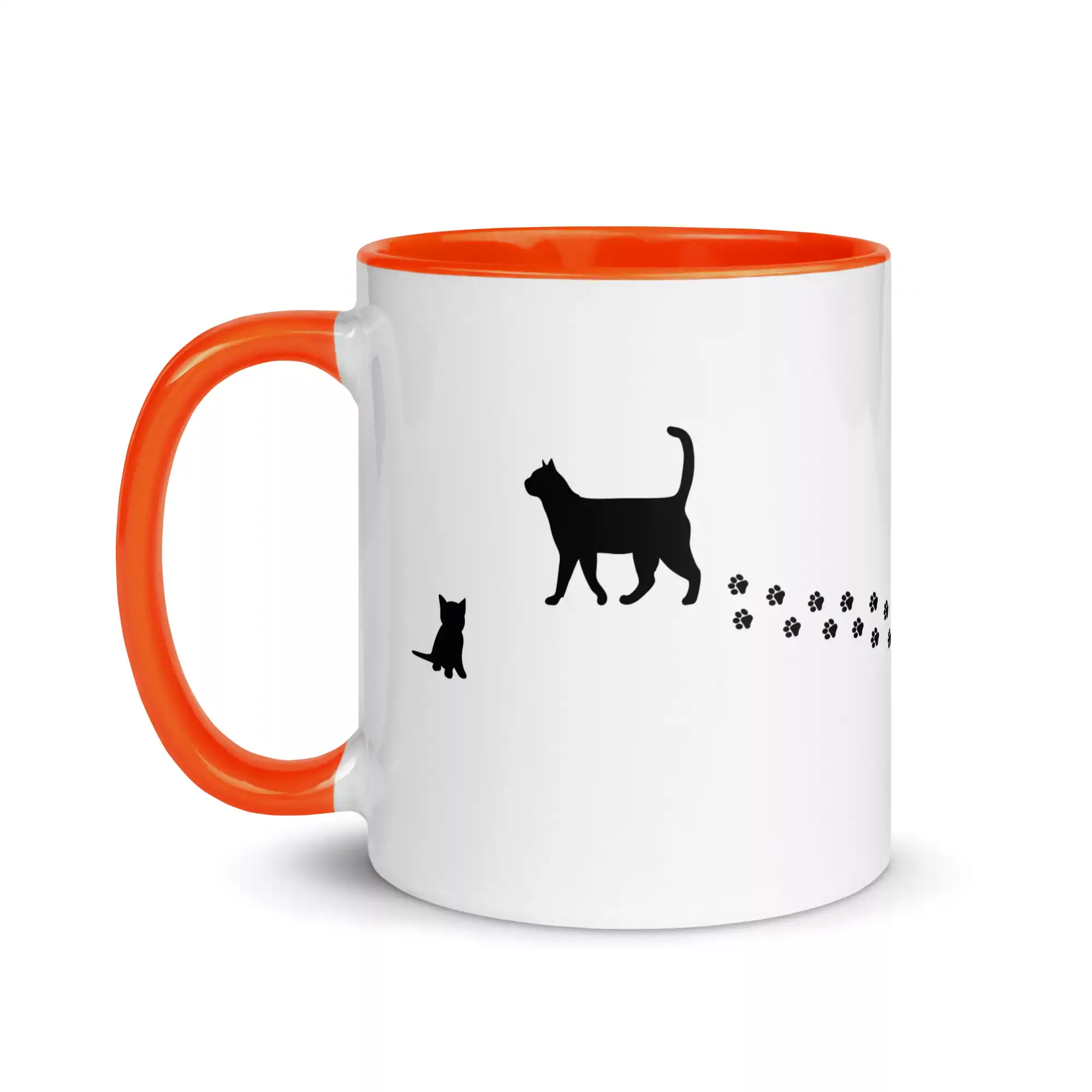 taza silueta de gatos color interior naranja 11oz left | Supertazas