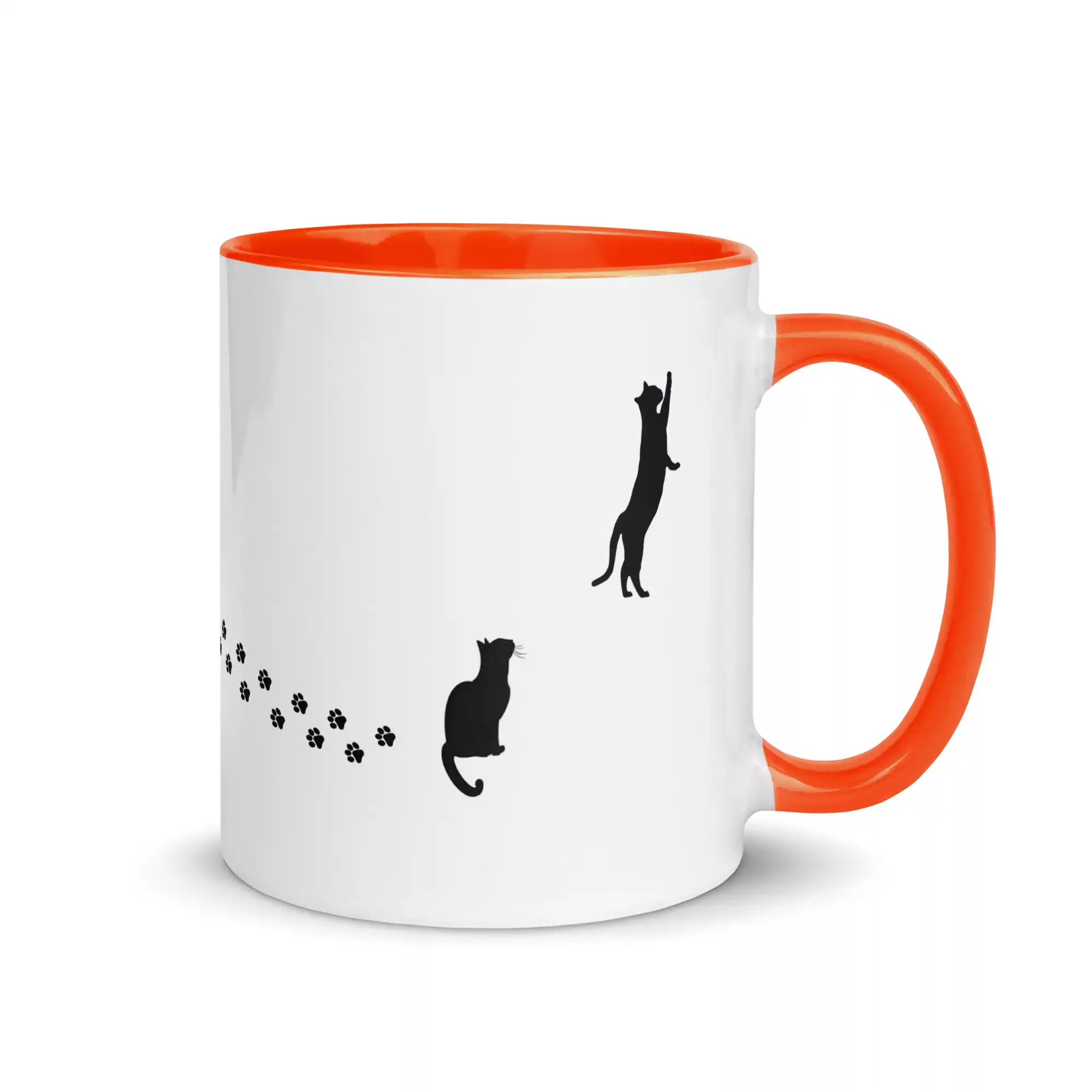 taza silueta de gatos color interior naranja 11oz right | Supertazas