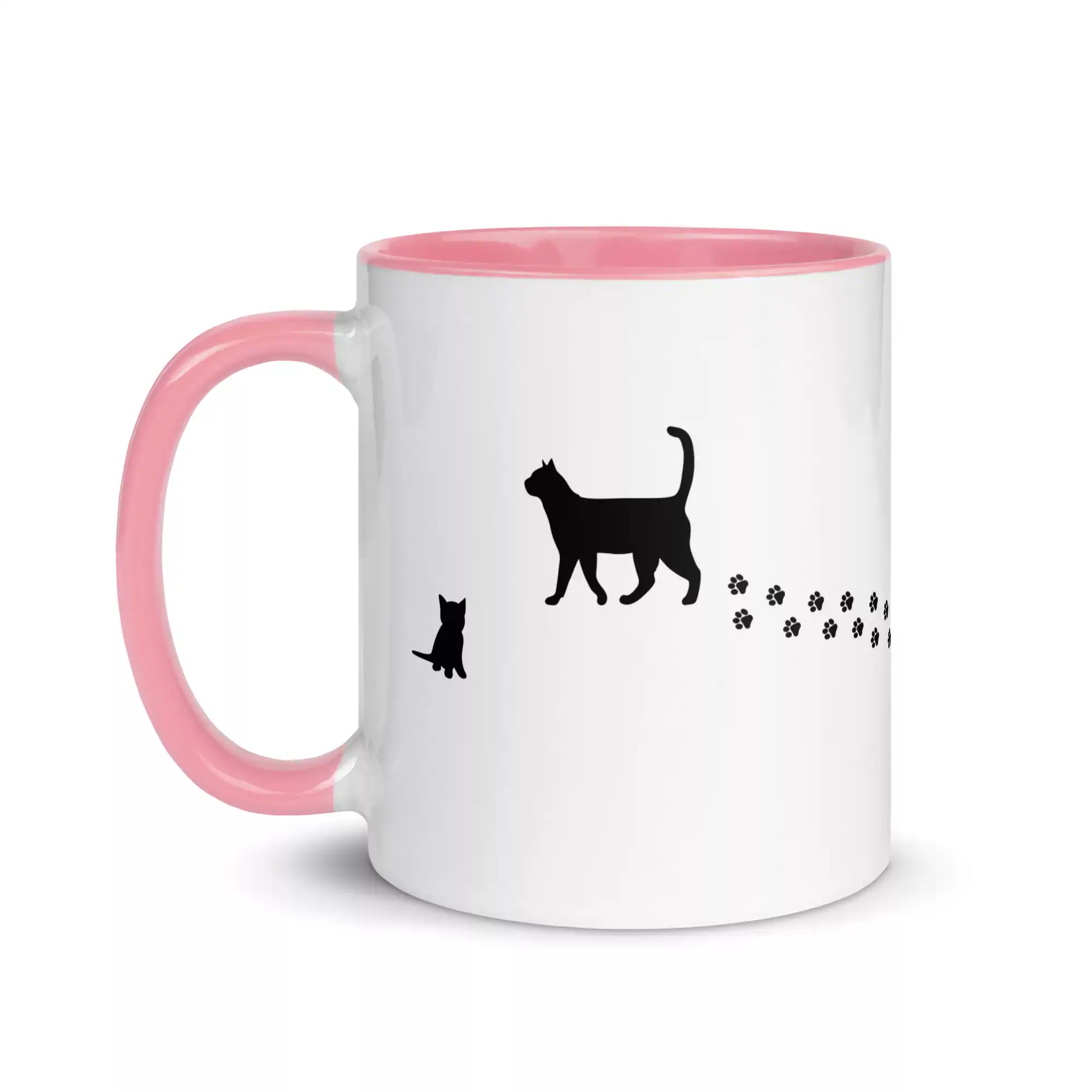 taza silueta de gatos color interior rosa 11oz left | Supertazas