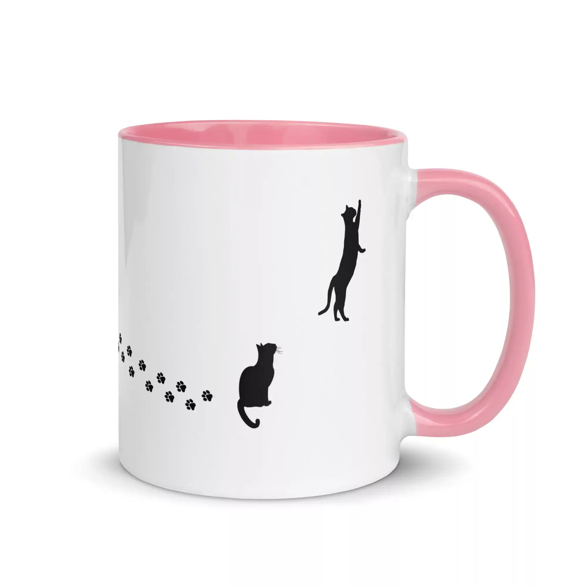 taza silueta de gatos color interior rosa 11oz right | Supertazas