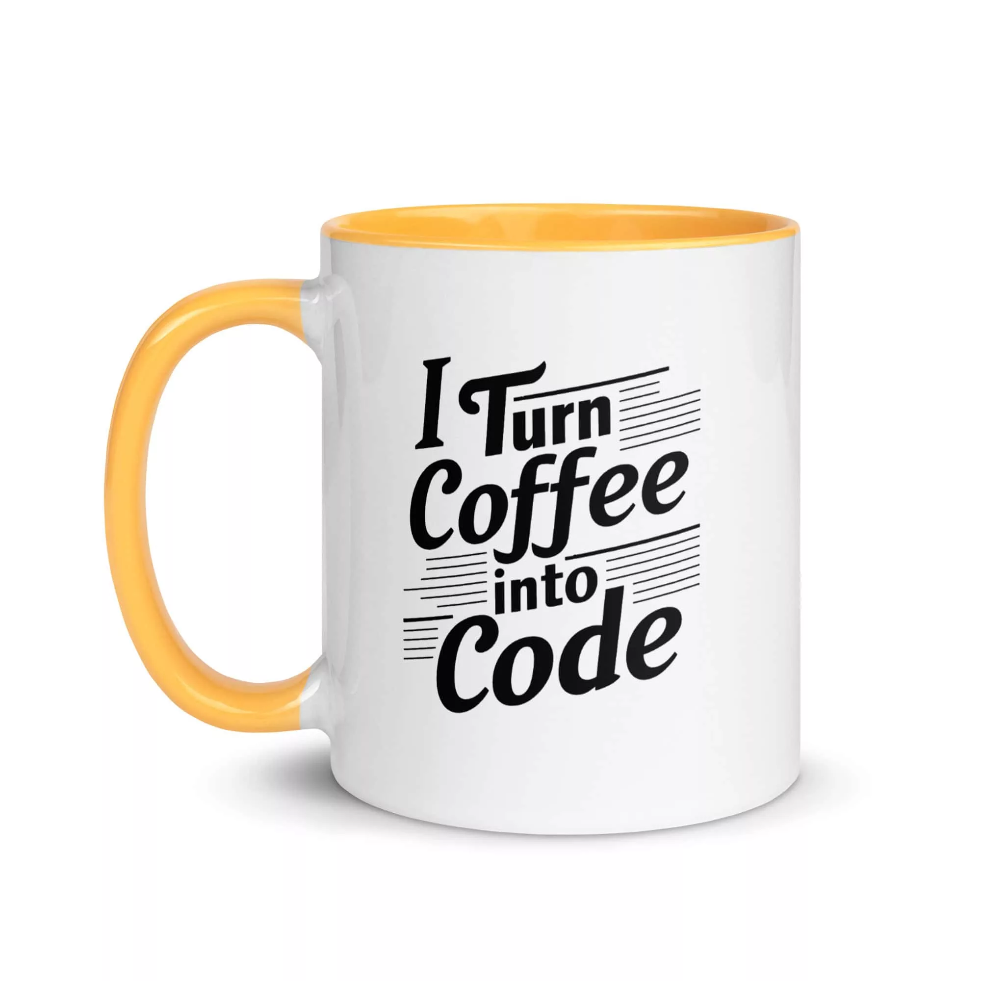 Taza I Turn Coffee Into Code Color Interior Golden Yellow 11Oz Left - Supertazas taza i turn coffee into code color interior golden yellow 11oz left | Supertazas