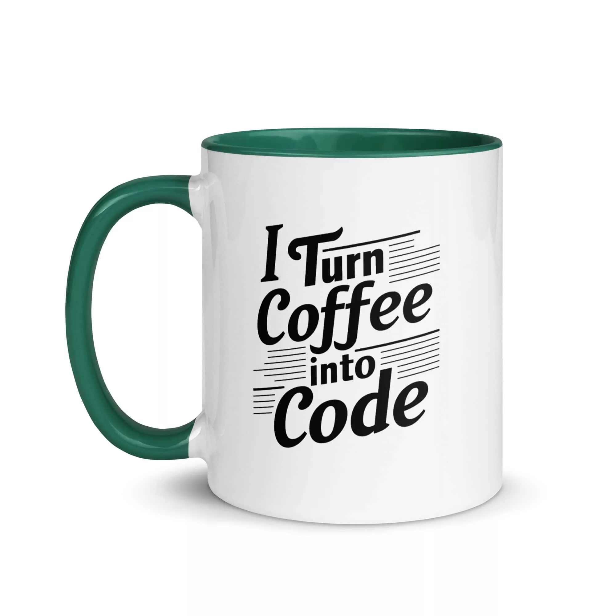 Taza I Turn Coffee Into Code Color Interior Verde Oscuro 11Oz Left - Supertazas taza i turn coffee into code color interior verde oscuro 11oz left | Supertazas