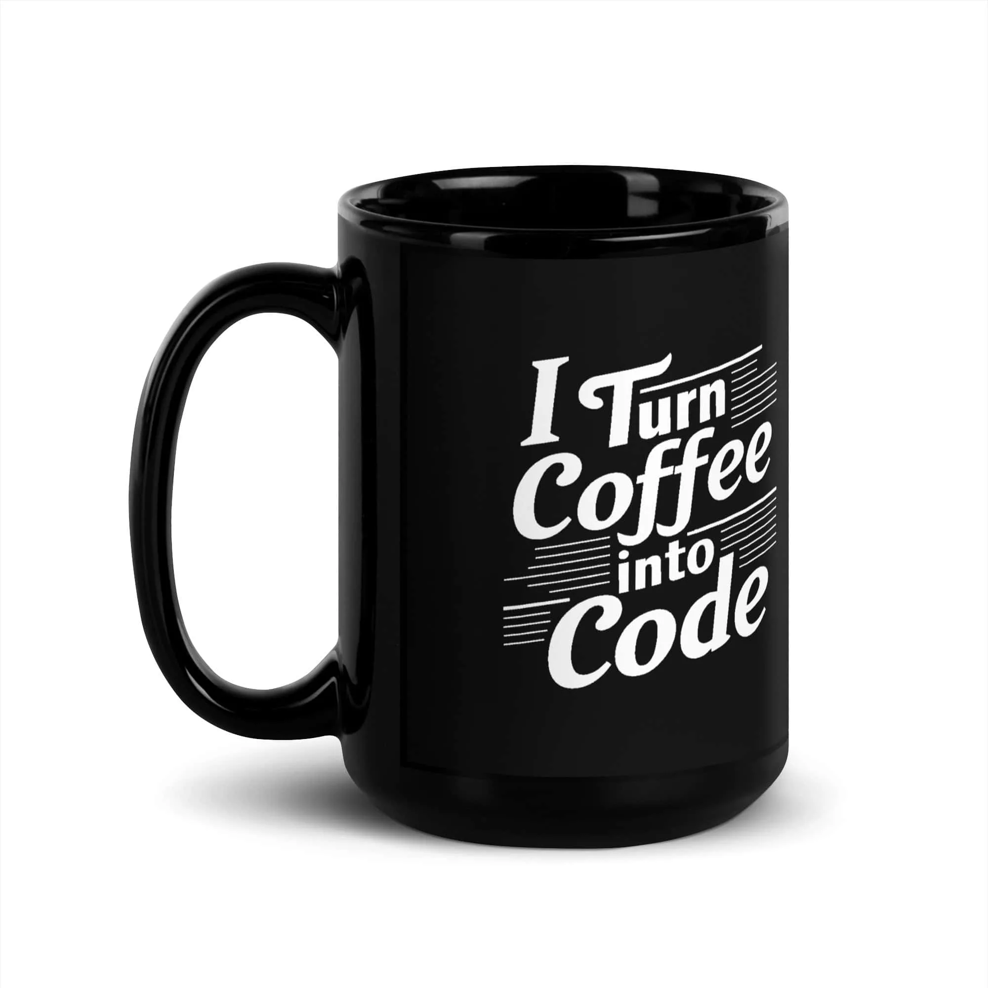 Taza I Turn Coffee Into Code Negra Brillante Negro 15Oz Left - Supertazas taza i turn coffee into code negra brillante negro 15oz left | Supertazas
