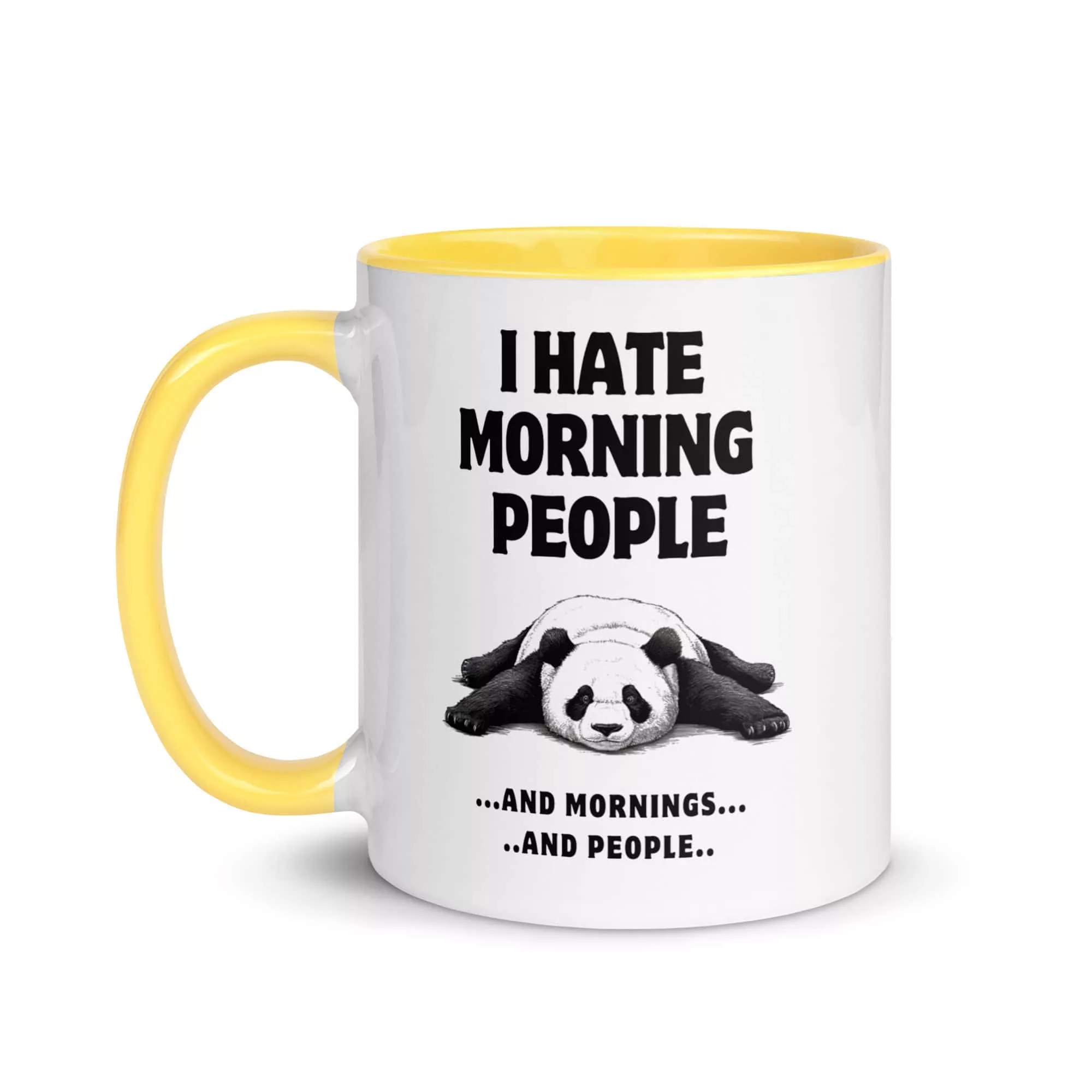 Taza Panda I Hate Morning People Color Interior Amarillo 11Oz Left - Supertazas taza panda i hate morning people color interior amarillo 11oz left | Supertazas