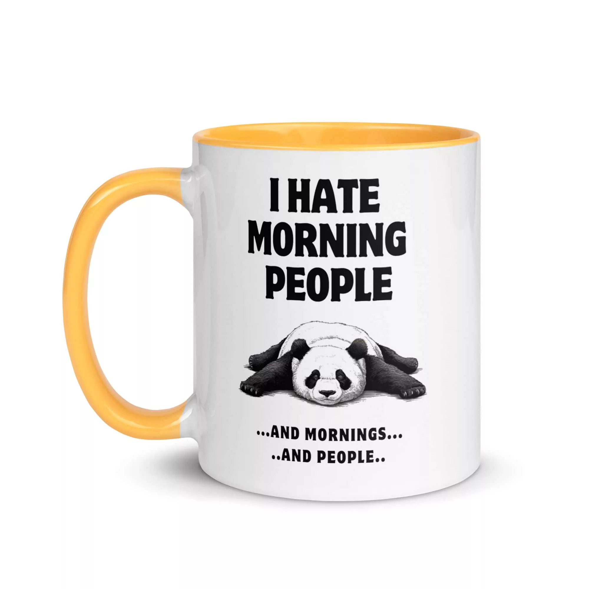 Taza Panda I Hate Morning People Color Interior Golden Yellow 11Oz Left - Supertazas taza panda i hate morning people color interior golden yellow 11oz left | Supertazas