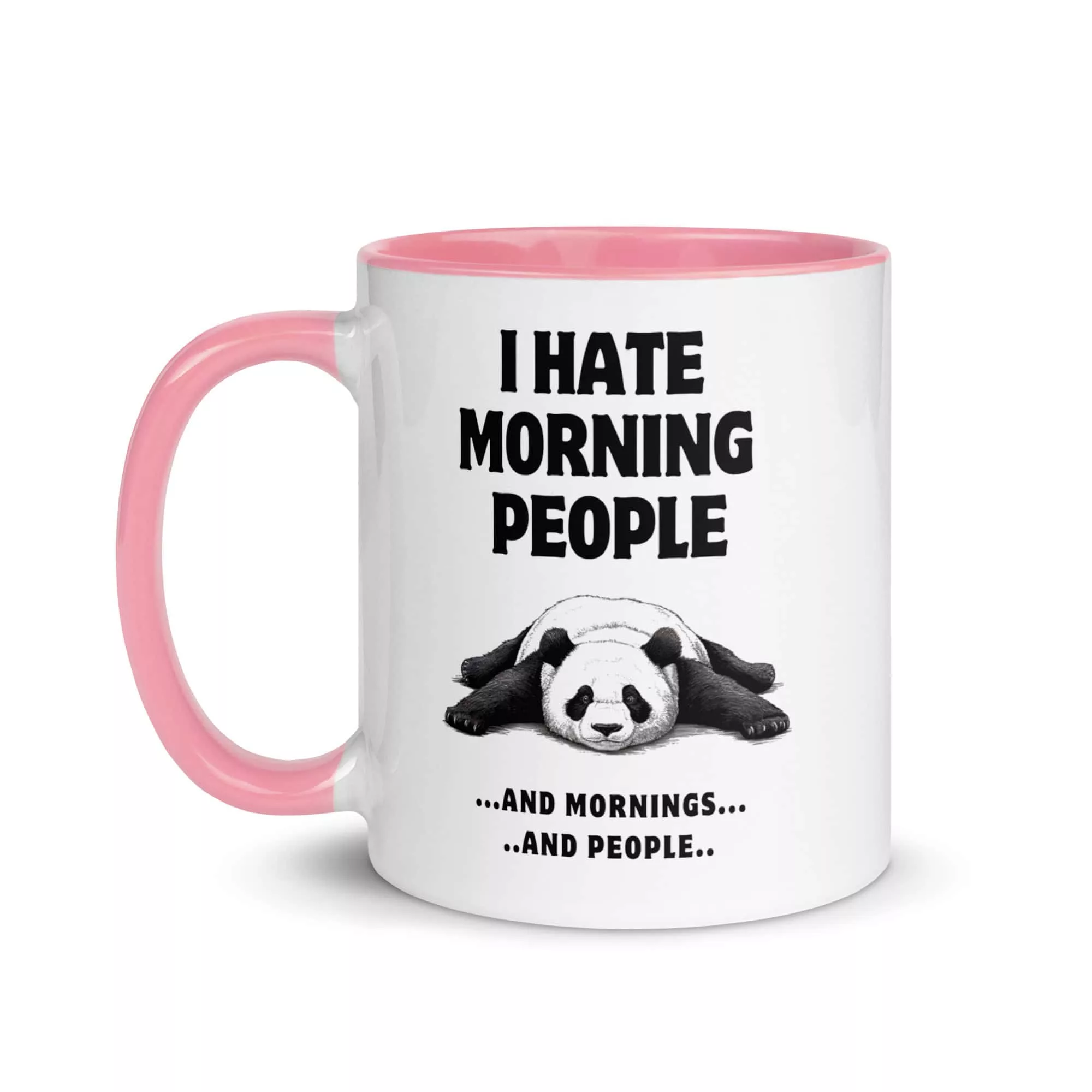 Taza Panda I Hate Morning People Color Interior Rosa 11Oz Left - Supertazas taza panda i hate morning people color interior rosa 11oz left | Supertazas