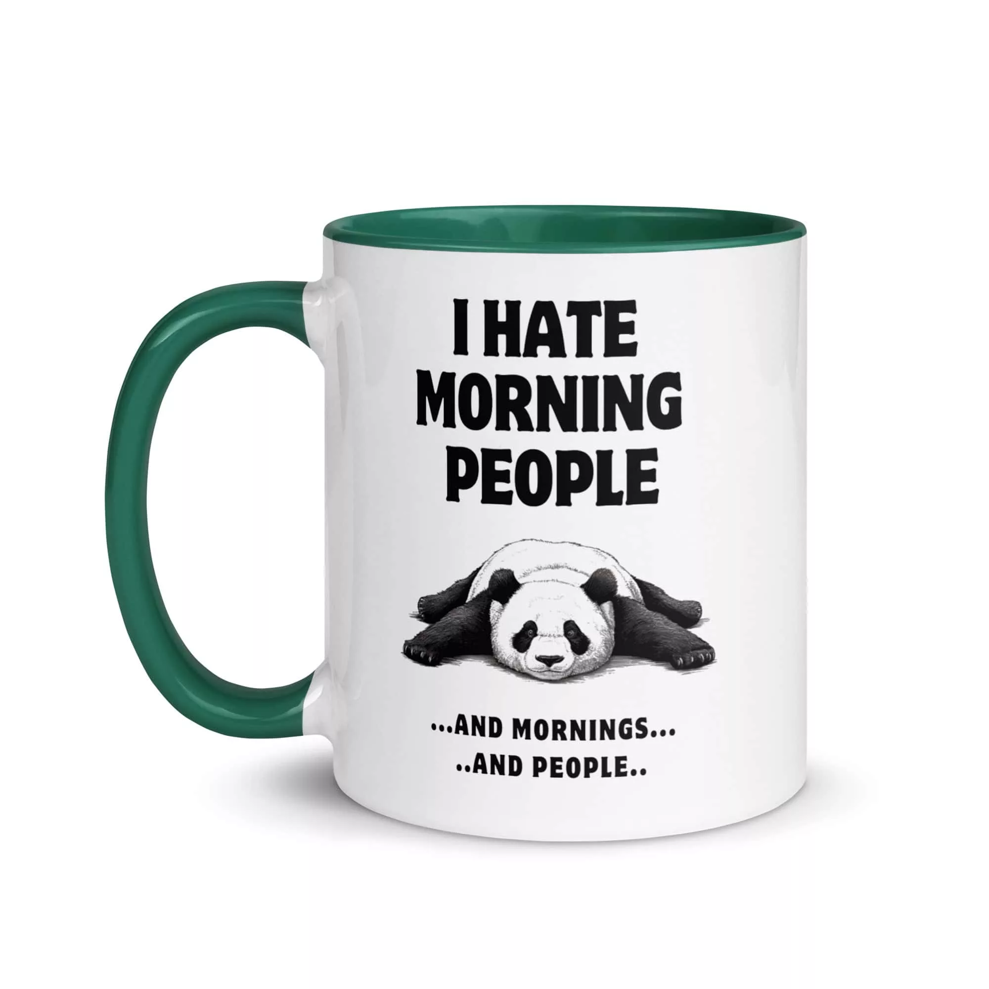 Taza Panda I Hate Morning People Color Interior Verde Oscuro 11Oz Left - Supertazas taza panda i hate morning people color interior verde oscuro 11oz left | Supertazas