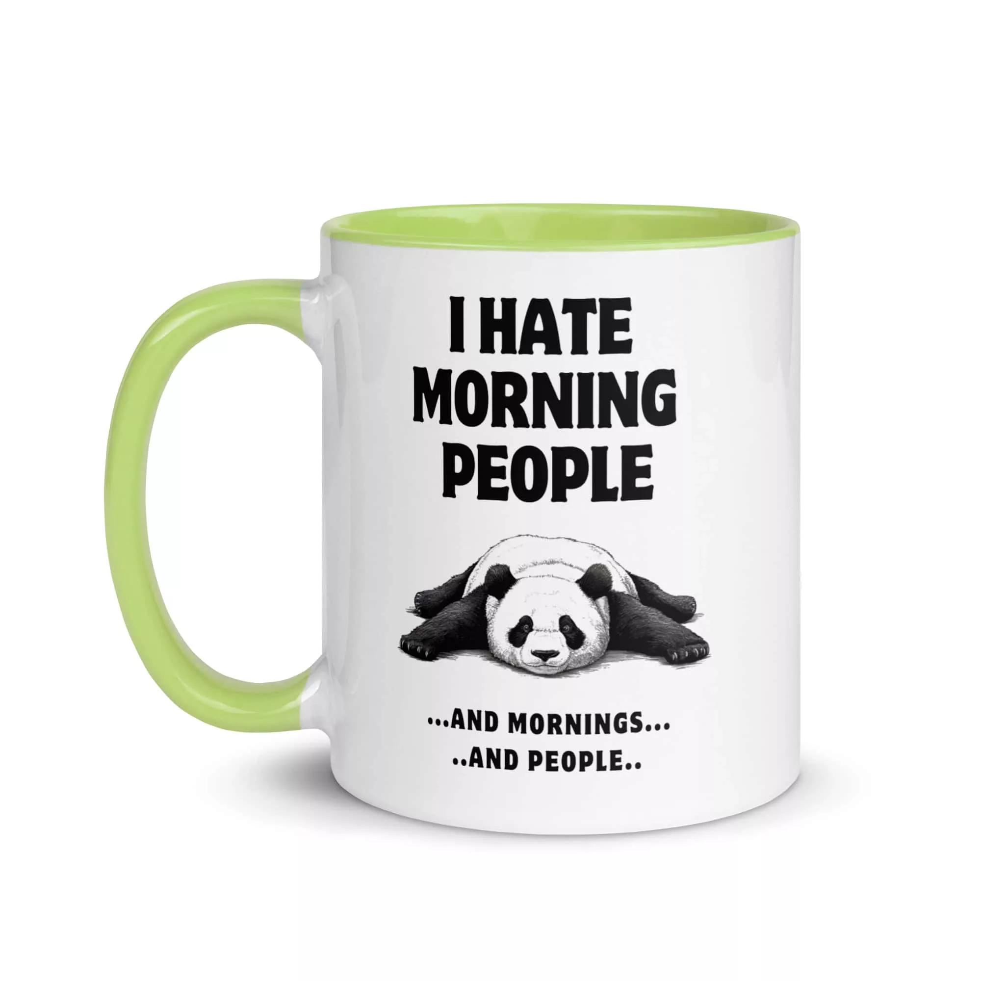 Taza Panda I Hate Morning People Color Interior Verde 11Oz Left - Supertazas taza panda i hate morning people color interior verde 11oz left | Supertazas