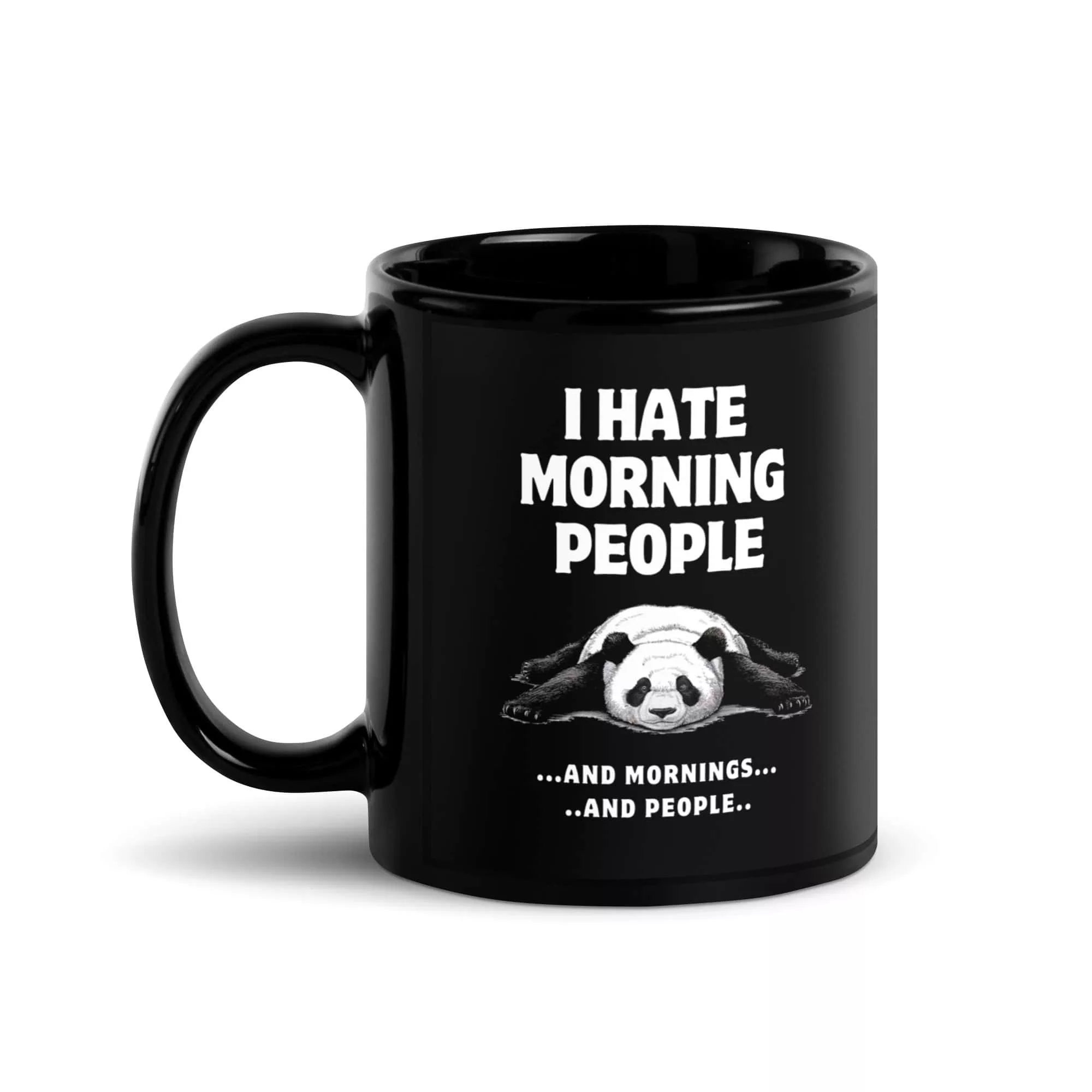 Taza Panda I Hate Morning People Negra Brillante Negro 11Oz Left - Supertazas taza panda i hate morning people negra brillante negro 11oz left | Supertazas