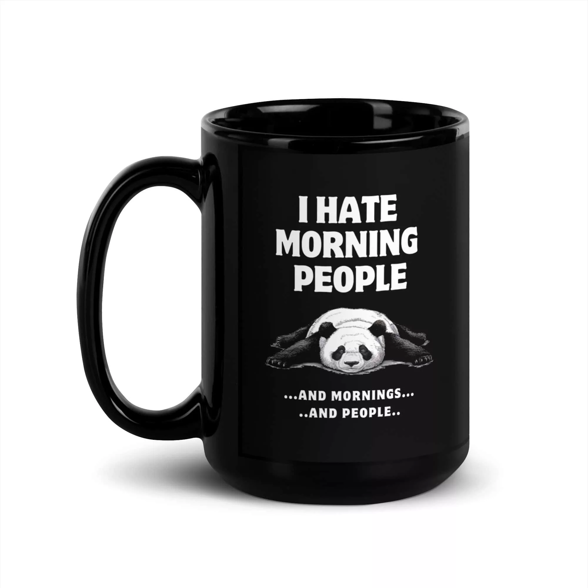 Taza Panda I Hate Morning People Negra Brillante Negro 15Oz Left - Supertazas taza panda i hate morning people negra brillante negro 15oz left | Supertazas