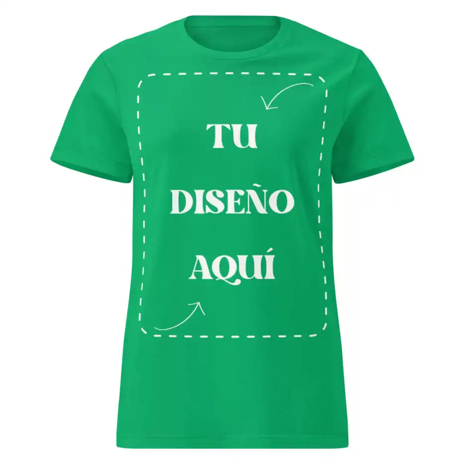 Plantilla de camiseta verde con espacio para personalización del diseño en el centro, ideal para crear tu propia camiseta personalizada con el texto y gráficos que desees.