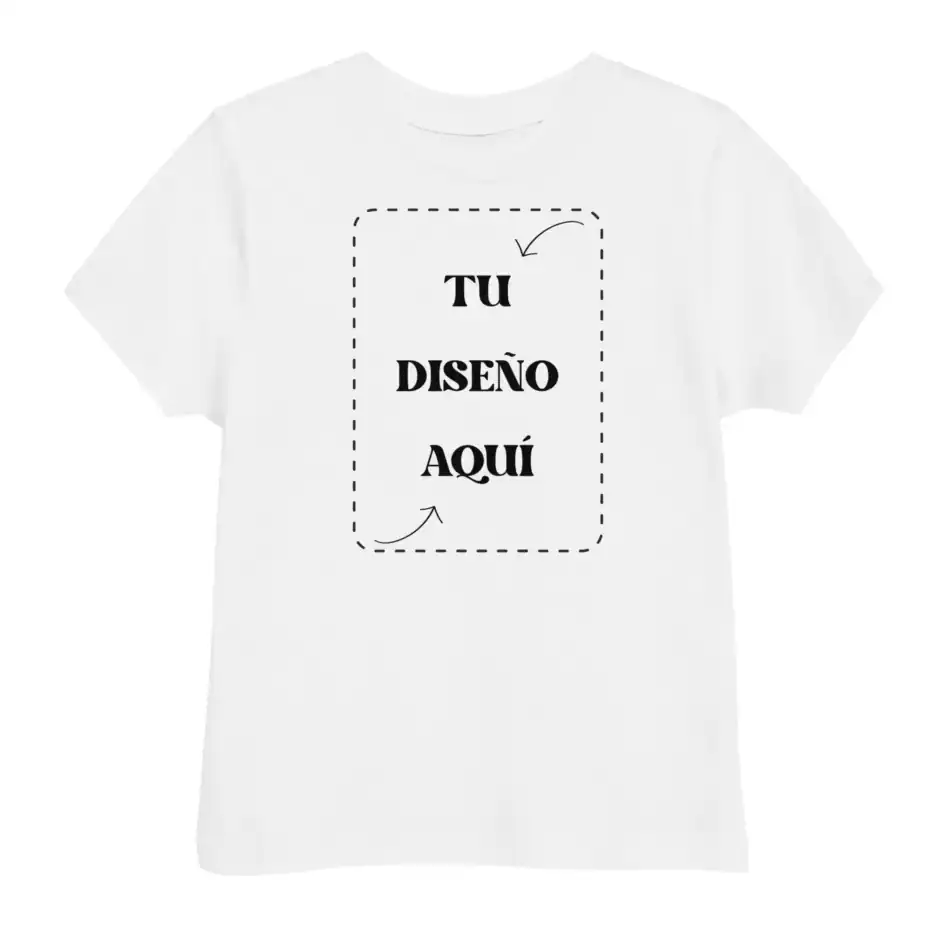 Diseño de camiseta personalizable con esquema de impresión para crear tu propia camiseta; muestra un diseño en el centro con espacio para agregar texto o gráficos.
